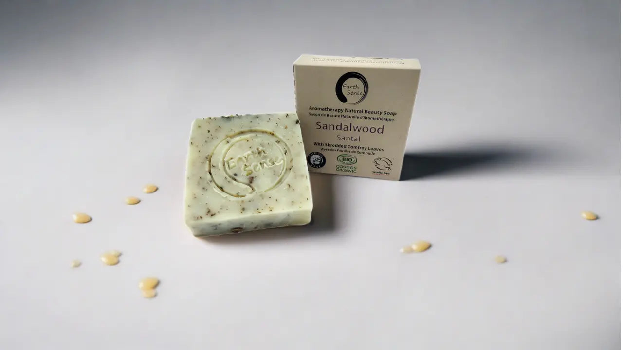 Organic Certified Solid Soap - Sandalwood with Shredded Comfrey Leaves 90g