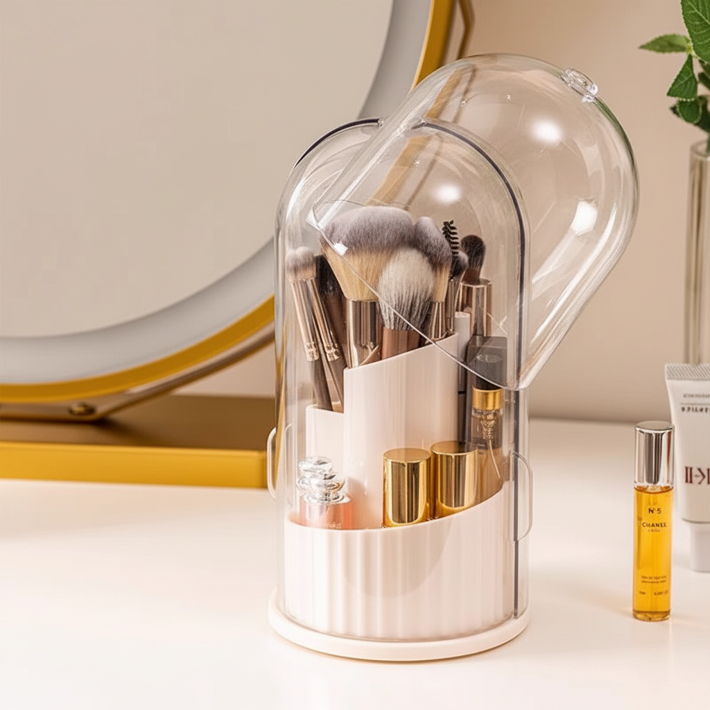 Pot Rotatif Pinceaux Maquillage – Rangement Cosmétiques Anti-Poussière