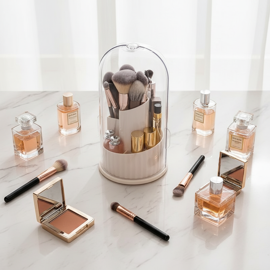 Pot Rotatif Pinceaux Maquillage – Rangement Cosmétiques Anti-Poussière